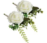 YARNOW 2 Ramilletes de Novio Blancos de Flores Artificiales Decorativos y Cómodos de PE y Metal para Boda y Fiesta Estilo Rico y Elegante