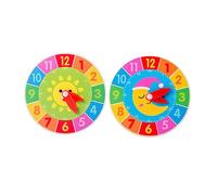 YARNOW 2Piezas Cartoon Wooden Clock Learning Toy For Fun Educational Cognitive Toy with Present For Early Learning and Development