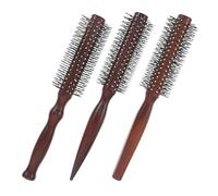 YARNOW 3 Cepillos Redondos de Madera Marrón Rojizo para Cabello Grueso y Rizado Mango Cómodo, Peine Voluminoso Multiusos Adecuado para Peinado Diario en Casa