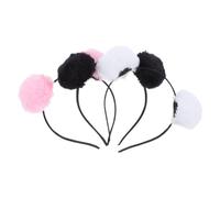 YARNOW 3 diademas con pompones esponjosos: diademas con orejas de oso de peluche y pompones - Accesorios para el cabello con orejas de animal para disfraces, fiestas de Halloween y eventos de cosplay