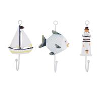 YARNOW 3 ganchos de playa para colgar toallas, ganchos rústicos de madera con temática náutica: faro, estilo pez. Colgador de toallas de pared para abrigos, sombreros y llaves.