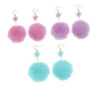 YARNOW 3 pares Pendientes Pom Pom Creativos para Mujer Colgantes de Bolas de Felpa Azul Rosa y Ligeros y Cómodos Accesorios de Moda para Diario Fiesta y Regalo