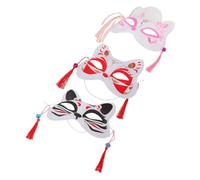YARNOW 3 Piezas Máscara de Gato de Media Cara para Mujer, Diseño de Plástico Pintado a Mano, Adecuado para Fiestas y Mascaradas Estética Japonesa Única