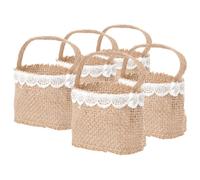 YARNOW 5 Piezas Mini Cesta Tejida Pequeña con Asa de Plástico y Lino | Decoración Elegante y Rústica, para Mesa u Oficina, Adecuado para Flores Miniatura y Objetos Pequeños