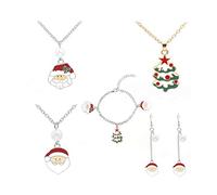 YARNOW 6piezas Collar de Papá Noel Conjunto de Joyas Navideñas Pulsera y Pendientes Obsequio de Navidad Accesorios de Fiesta para Mujeres Niñas