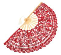 YARNOW Abanico Floral de Encaje Rojo Vintage Abanico Plegable de Mano Diseño Hueco Accesorio Ligero para Baile Decoración de Bodas y Uso Diario Ventilador Portátil Elegante