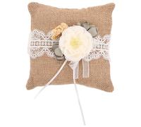 YARNOW Almohada de Anillo de Arpillera Rústica con Encaje y Flores para Ceremonia de Compromiso, Diseño Vintage y Transpirable con Detalles Meticulosos en Lino