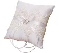 YARNOW Almohada para Anillos de Boda Color Marfil Encaje Calado, Diseño Doble Corazón, Cojín Decorativo para Portador de Anillos, Suministros para Ceremonias Nupciales, Accesorio