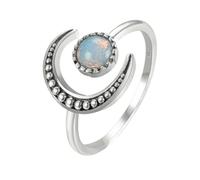 YARNOW Anillo de Luna y Sol Creativo Ajustable para Mujer Joyería de Moda Plata Abierta Obsequio Elegante para Niñas Fiesta y Uso Diario Tamaño Único