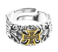 YARNOW Anillo para Hombre Ajustable Cruzado Vintage Abierto Anillo de Dedo Moda Retro Diseño de Cruz Bicolor Joyería Masculina para Fiestas y Uso Diario