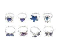 YARNOW Anillos Termocrómicos de Dibujos Animados Ajustables para Mujer de 8 Piezas Abertura Dedo Diseño de Animales y Formas Variadas Que Cambian de Color Según el Estado de