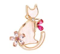 YARNOW Broche de gato para mujer - Broche de joyería vintage con forma de animal y flor de diamantes de imitación - Bonito decorativo con forma de gato para abrigo