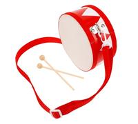 YARNOW Caja de Batería Pequeña Doble Cara para Niños, Instrumento de Percusión Infantil de Madera Roja con Baquetas y Correa Ajustable, Portátil y Educativa para Iniciación Musical