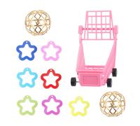 YARNOW Carrito de Compras de Juguete para Loros y Pájaros 10 Piezas | Plástico, Mini Carro Bolas Metálicas Huecas y Aros Pentagonales, Superficie Lisa