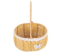YARNOW Cesta de Mimbre Tejida Mano con Asa Diseño Ovalado con Borlas Cesta de Almacenamiento Decorativa Multifuncional para Flores y Regalos Resistente y Práctica Estilo Varios estilos