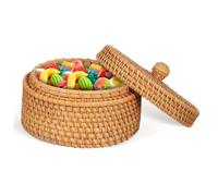YARNOW Cesta de ratán tejida con tapa, caja de almacenamiento de escritorio, marrón, para frutas y pan, decoración de habitación Color