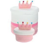 YARNOW Cestas Decorativas de Cuerda de Algodón Tejida, 2 Piezas Pequeñas Redondas Rosa, Cesta para Organizar Estantes Tapa, Almacenamiento Multiusos para Hogar y Oficina