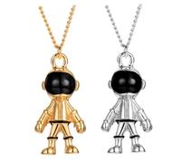 YARNOW Collar de Astronauta de Metal Estilo Hip Hop Pack 2 Piezas Dorado y Plateado Collar Pequeño y Divertido para Mujer y Hombre Accesorio Ligero Uso Diario