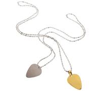YARNOW Collar Doble 2 Púas de Guitarra de Acero Inoxidable, Colgante Corazón Grabable, Cadena de 60 Cm Estilo Bambú en Plateado y Dorado, Accesorio Portátil para Amantes Música Rock