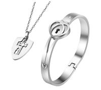 YARNOW Conjunto de Joyas Brazalete y Collar Delicado de Acero de Titanio Diseño de Candado y Llave en Forma de Corazón Ligero y Resistente para Ocasiones Obsequios Obsequio Adecuado