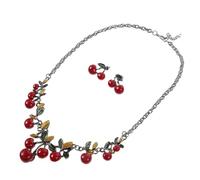 YARNOW Conjunto de Joyería de Cereza para Mujer Collar Dije y Aretes Diseño Delicado Rojo Brillante Accesorios Ideales para Bodas Fiestas y San Valentín