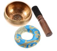 YARNOW Cuenco Tibetano De Meditación Multifunción Tamaño Pequeño 8 Cm, Cuenco De Sonido Budista Palo De Cuero y Almohadilla, Accesorio Para Yoga y Meditación Mindfulness