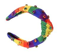 YARNOW Diadema a Rayas de Arcoíris Nudo y Pedrería Diadema Antideslizante de Tela Suave para Mujer Accesorio Colorido para Festivales y Celebración Lgbtq