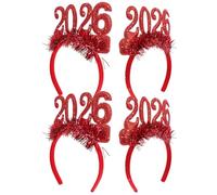 YARNOW Diademas de Purpurina Año 2026 Rojas 4 Piezas Accesorios para Fiesta y Celebración de Nochevieja Uso en Photocall