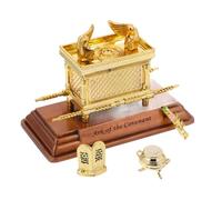 YARNOW Estatua Pequeña del Arca Alianza de Israel 11.2x5.8x7.3 Cm, Réplica Religiosa Bíblica Caja Tapa, Vara de Aarón y Recipiente para Maná, Decoración Religiosa del Hogar Espiritual