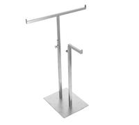 YARNOW Expositor Ajustable de T de de Acero Forma Bolsos en Inoxidable Plateado con 2 Niveles, Soporte para Bolsos y Pañuelos, Adecuado para Tiendas de Ropa y Exhibiciones