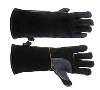 YARNOW Guantes Protectores de Horno de Piel de Vaca, 16 Pulgadas, Negro