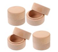 YARNOW Joyero de Madera Redondo de Haya 4 Unidades Tapa, Caja para Guardar Anillos de Propuesta y Dientes de Ñiño, Adecuado para Regalos y Recuerdos