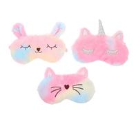 YARNOW Juego de 3 antifaces para dormir con diseño de gato, conejo y unicornio, antifaz de felpa, venda ajustable y esponjosa para la hora de dormir, cubierta para los ojos que bloquea la luz para