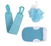 YARNOW Juego de 3 Guantes de Baño Exfoliantes Azules de Tela para Cuerpo y Hombros, Limpieza Profunda Diaria y Zonas Difíciles de Alcanzar