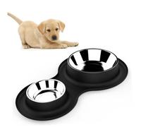 YARNOW Juego de Comedero Doble para Perros Cuenco de Acero Inoxidable para Mascotas Base de Silicona Diseño sin