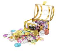 YARNOW Juego de Juguetes Piratas para Pequeños Cofre del Tesoro Monedas Doradas y Gemas Decorativas Kit de Cofre del Tesoro Simulado para Fiestas Temáticas y Juegos Educativos
