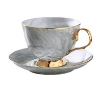 YARNOW Juego de Taza de Café de Cerámica con Platillo de 250 Ml con Diseño de Patrón de Mármol Estilo Nórdico Moderno y Accesorio Decorativo Hogar