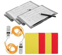YARNOW Kit Árbitro Fútbol 10 Piezas Tarjetas Rojas y Amarillas Plegables, Silbato Metálico, Bolígrafo y Libreta, Cartera Portátil PVC Ligera para Partidos y Arbitraje Estilo Aleatorio
