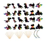 YARNOW Kit de para Niños Tarjetas Rasca y GANA de Dinosaurios 24 Tarjetas 24 Lápices Manualidades Divertidas Juguete para Pintar para Fiestas Infantiles