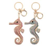 YARNOW Llavero Con Colgante De Caballito De Mar Brillante 2 Piezas Rosa y Azul Aleación Diseño Kawaii Accesorio Juvenil Para Bolsos Mochilas Uso Diario Regalos Creativos