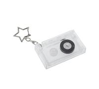 YARNOW Llavero retro de casete, colgante con dije de llave para amantes de la música con cierre de estrella, colgante de cinta de radio transparente, decoración para fiestas temáticas de los 80 con