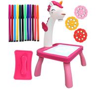 YARNOW Mesa de Dibujo Proyector de Juguete Unicornio Rosa, Tablero de Dibujo Infantil Reutilizable, Juguete de Proyección Creativa y Aprendizaje Educativo