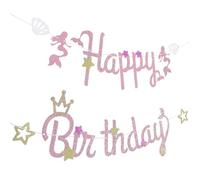 YARNOW Pancarta de Cumpleaños Temática de Sirena y Purpurina Decoración Colgante para Fiesta Infantil Adorno Oceánico Rosa para Celebración Interior y Exterior