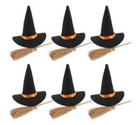 YARNOW Paquete de 6 Mini Sombreros de Bruja Y Escobas de Fieltro, Decoración para Manualidades de Halloween.