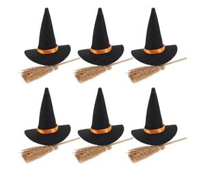 YARNOW Paquete de 6 Mini Sombreros de Bruja Y Escobas de Fieltro, Decoración para Manualidades de Halloween.