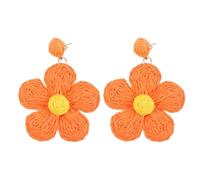YARNOW Pendientes Tejidos de Rafia Natural Diseño Floral Color Naranja para Verano, Ligeros y Hechos a Mano, Ideales Vida Diaria y Fiestas