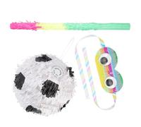 YARNOW Piñata Tradicional de Fútbol para Cumpleaños Infantiles, Set 3 Piezas con Palitos de Colores Brillantes y Venda para Fiesta Ojos Vendados, Decoración Colgante Ligera y Portátil