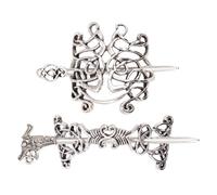 YARNOW Pinzas Pelo Mujer Vintage de Aleación Metálica en Color Plata, Diseño Étnico Vikingo Celta, Buen Agarre y Fácil de Colocar, Pack de 2 Piezas para Adornos Elegantes