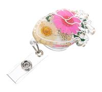 YARNOW Porta Tarjetas Colgante Clip Cocodrilo Retráctil Decorado Flores Secas, Soporte Resistente Adecuado para Accesorios Policiales y Profesionales de Enfermería
