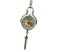 YARNOW Reloj de Bolsillo Vintage Mecánico Colgante, Collar Hueco Esfera de Vidrio, Color Cobre Antiguo, Unisex, Uso Diario y Trabajo, Tamaño Compacto Portátil